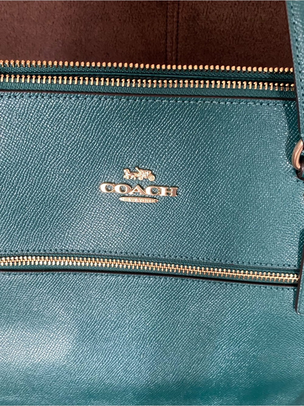 Coach Teal Leather Tote with Gold Hardware - Picture 6 of 8